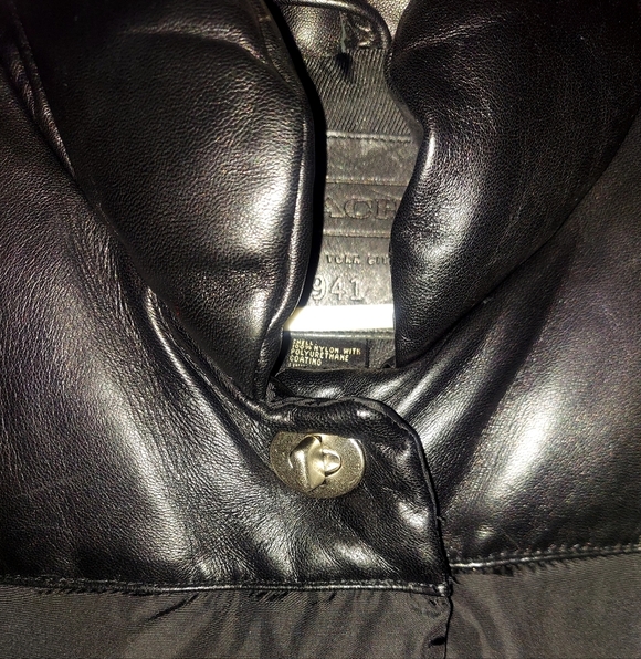 Coach Men’s Down Puffer Jacket Leather Yoke Black Size M 80/20 Down - Picture 5 of 11